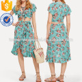 Knot Floral Top & Asymmetrical Ruffle Hem Skirt Set Manufacture Wholesale Fashion Women Apparel (TA4095SS)